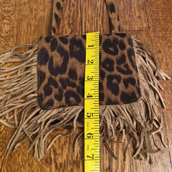 Long Strap Brown & Black Fringe Leopard Print Mini Purse - Picture 6 of 9
